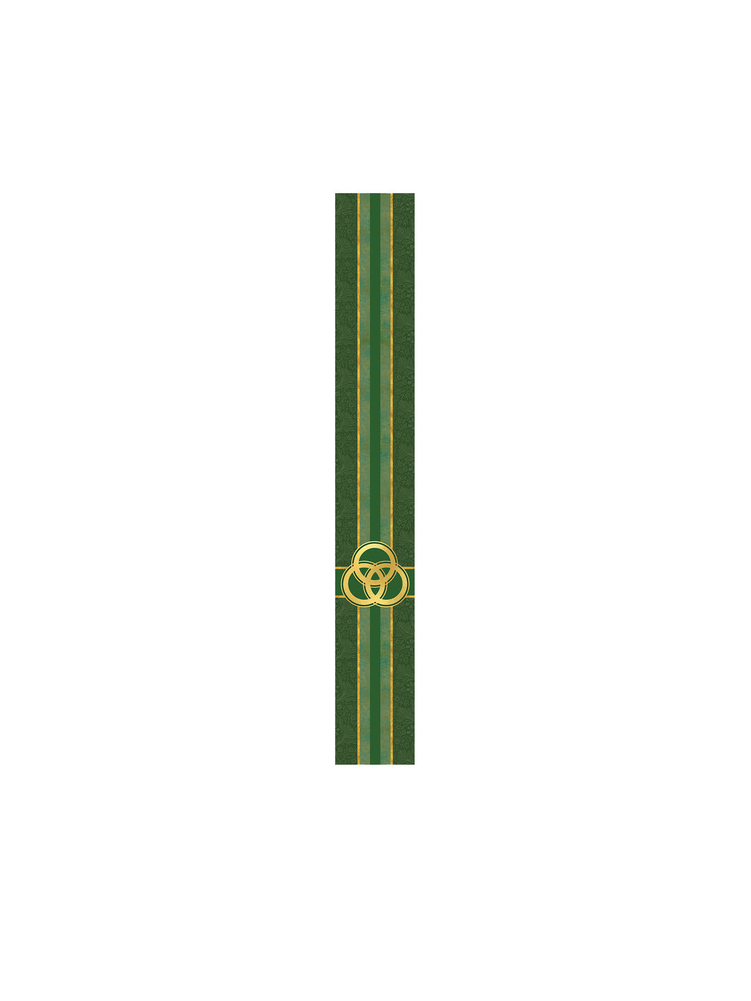 Bible Book Mark Tapestries of Faith Design Trinity Symbol in Gold on Blue, Green, Purple, Red, or White Banner