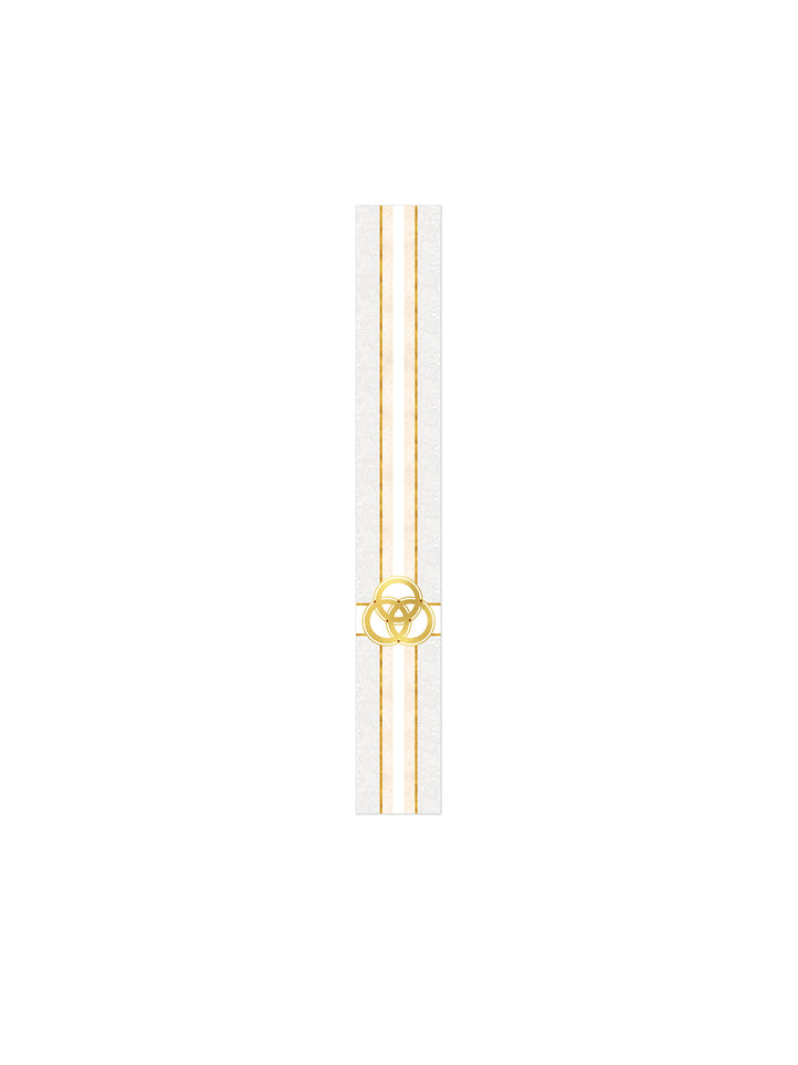 Bible Book Mark Tapestries of Faith Design Trinity Symbol in Gold on Blue, Green, Purple, Red, or White Banner