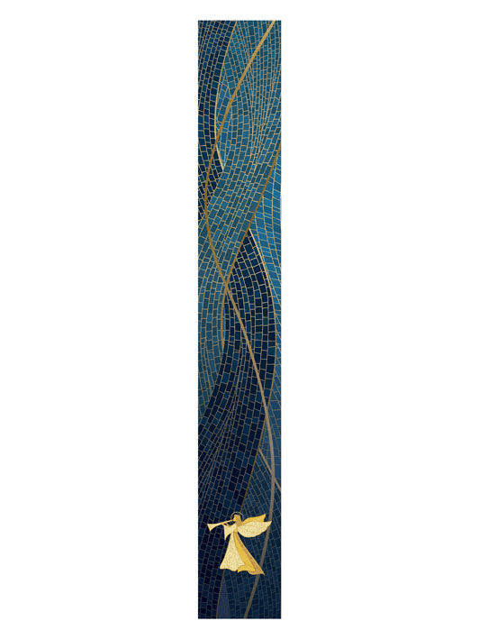 Bible Book Mark Christmas Mosaic Design Angel Symbol in Gold on Blue, Green, Purple, Red, or White Banner