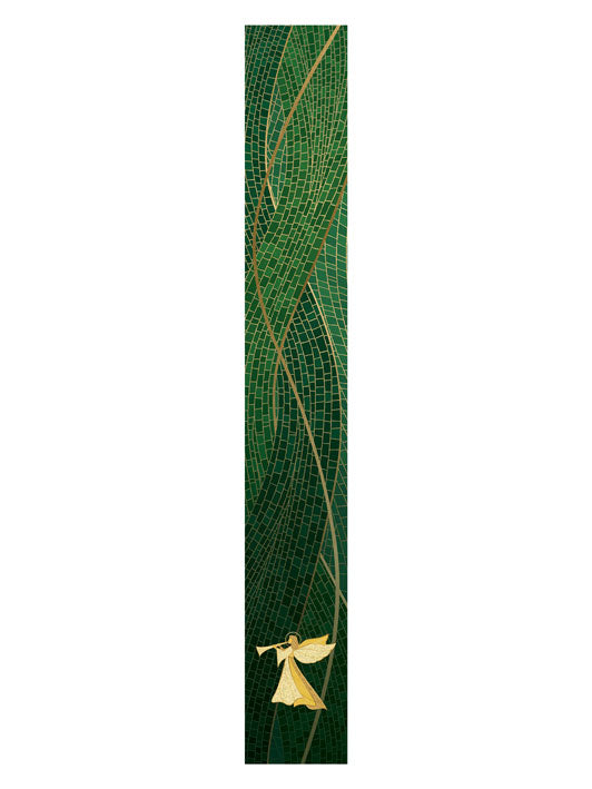 Bible Book Mark Christmas Mosaic Design Angel Symbol in Gold on Blue, Green, Purple, Red, or White Banner