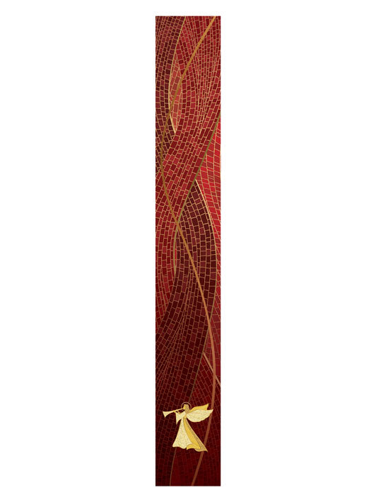 Bible Book Mark Christmas Mosaic Design Angel Symbol in Gold on Blue, Green, Purple, Red, or White Banner