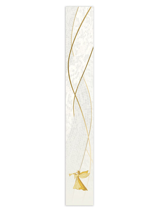 Bible Book Mark Christmas Mosaic Design Angel Symbol in Gold on Blue, Green, Purple, Red, or White Banner