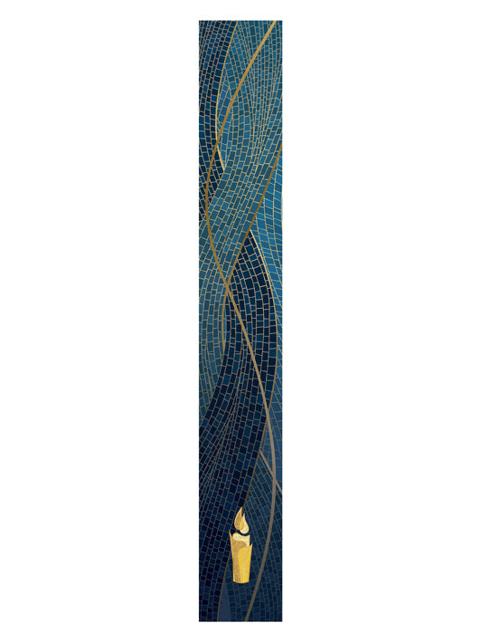 Bible Book Mark Christmas Mosaic Design Candle Symbol in Gold on Blue, Green, Purple, Red, or White Banner