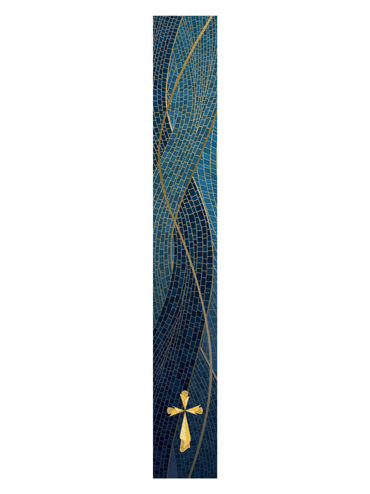Bible Book Mark Christmas Mosaic Design Cross Symbol in Gold on Blue, Green, Purple, Red, or White Banner