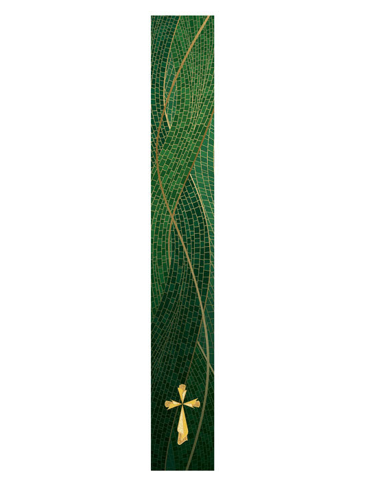 Bible Book Mark Christmas Mosaic Design Cross Symbol in Gold on Blue, Green, Purple, Red, or White Banner