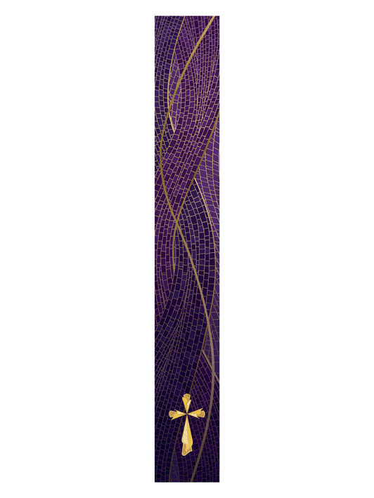 Bible Book Mark Christmas Mosaic Design Cross Symbol in Gold on Blue, Green, Purple, Red, or White Banner