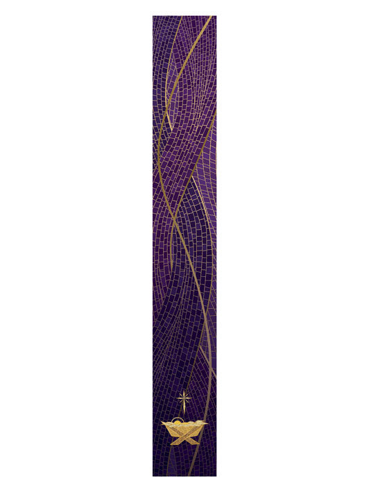 Bible Book Mark Christmas Mosaic Design Manger Symbol in Gold on Blue, Green, Purple, Red, or White Banner