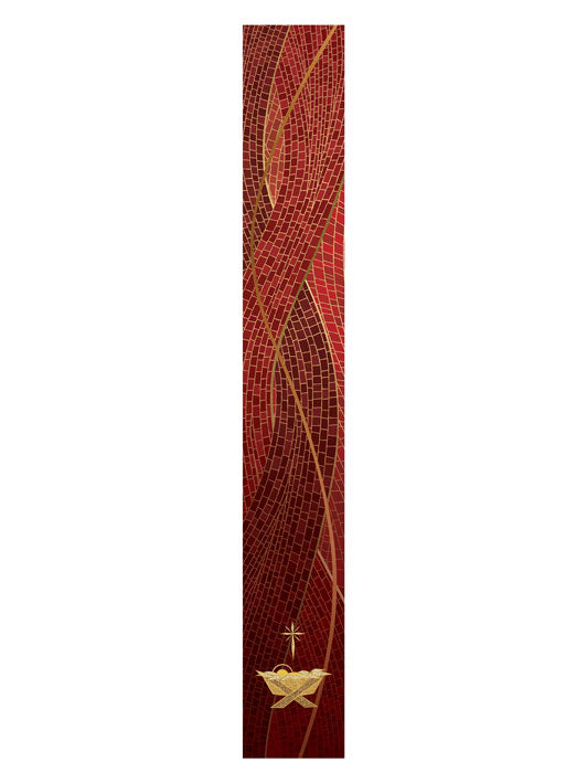 Bible Book Mark Christmas Mosaic Design Manger Symbol in Gold on Blue, Green, Purple, Red, or White Banner