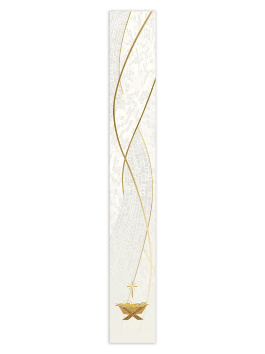 Bible Book Mark Christmas Mosaic Design Manger Symbol in Gold on Blue, Green, Purple, Red, or White Banner