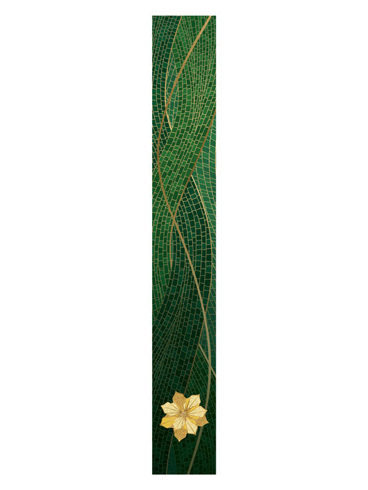 Bible Book Mark Christmas Mosaic Design Poinsettia Symbol in Gold on Blue, Green, Purple, Red, or White Banner