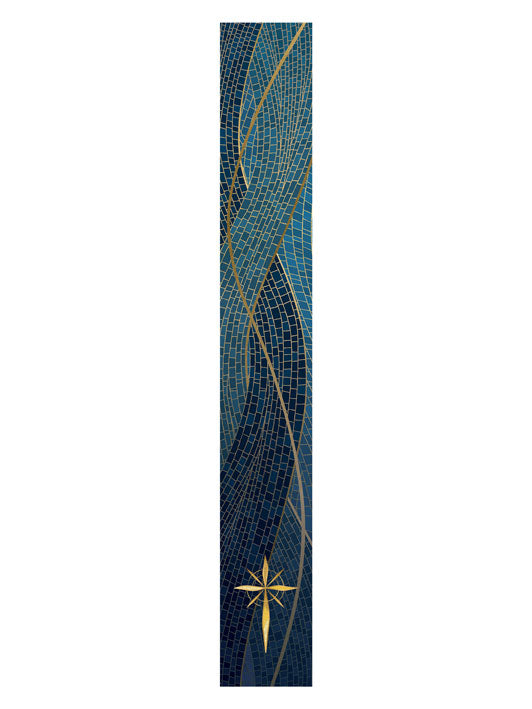Bible Book Mark Christmas Mosaic Design Star Symbol in Gold on Blue, Green, Purple, Red, or White Banner