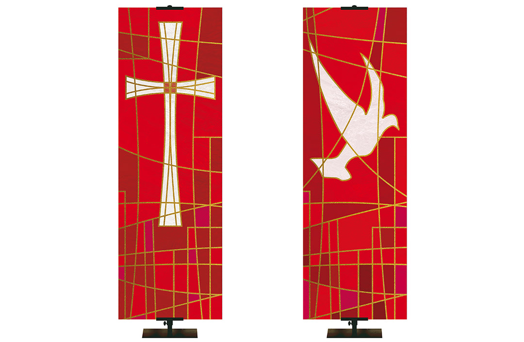Luminescence Stained Glass Cross Symbol and Dove Symbol