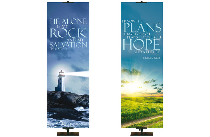 Words of Hope He Alone is My Rock And My Salvation Psalm 62:2 and I Know the Plans I Have For You Jeremiah 29:11 2 x 6 format