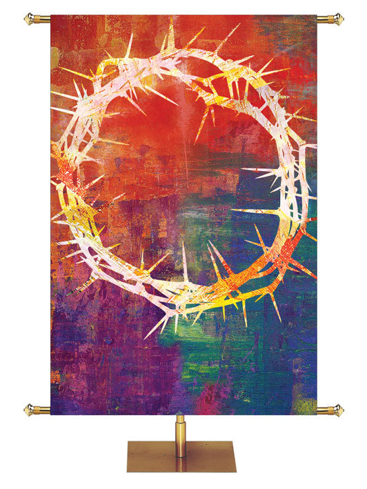 Multicolor Crown of Thorns Symbol Banner 4x6 format Brush Strokes of Easter
