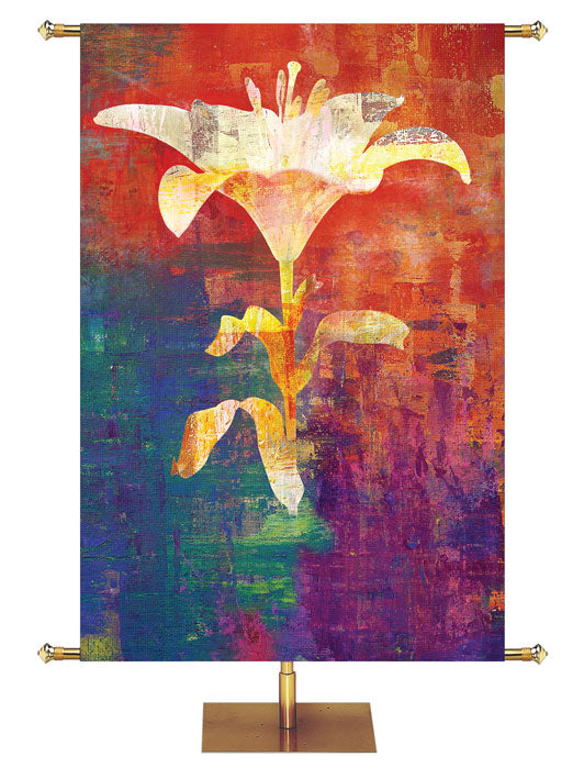 Multicolor Lily Symbol Banner 4x6 format Brush Strokes of Easter