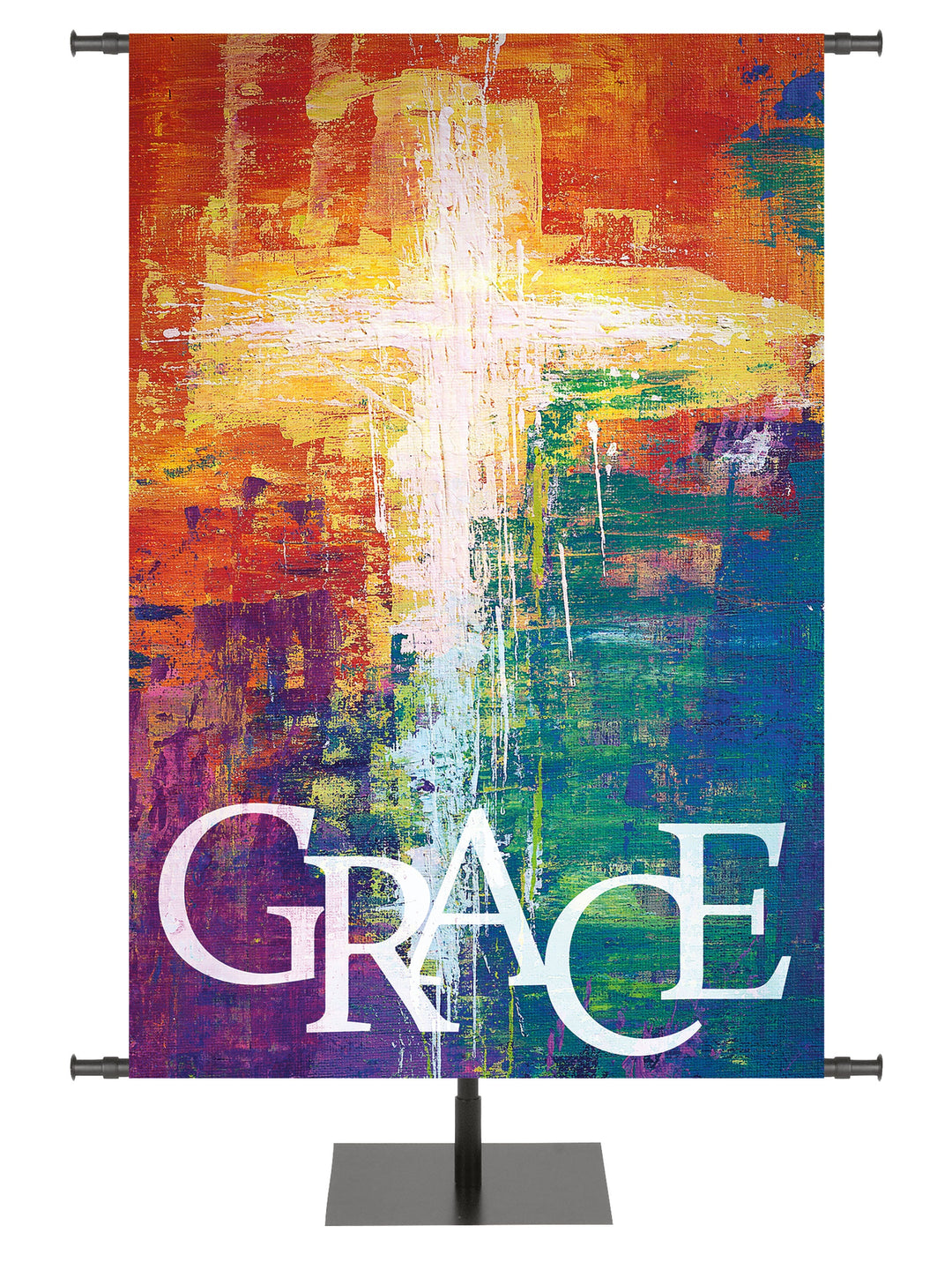 Overstock Brush Strokes of Faith Cross and Grace (8 ft x 12 ft, Multicolor, Pole Hems)