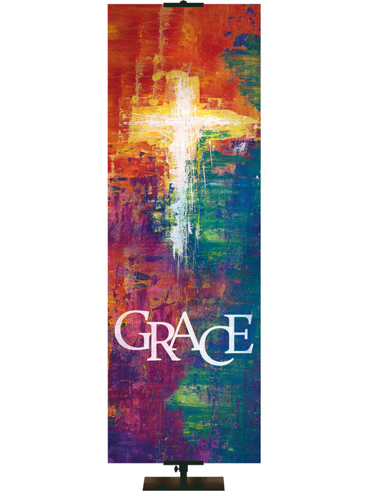 Overstock Brush Strokes of Faith Cross and Grace (2 ft x 6 ft, Multicolor, Pole Hems)