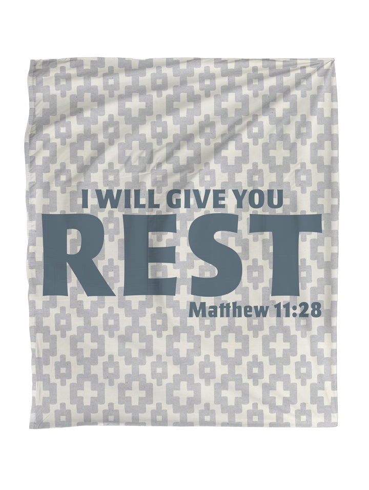 I Will Give You Rest Parchment Ikat Plus Faith Blanket Throw