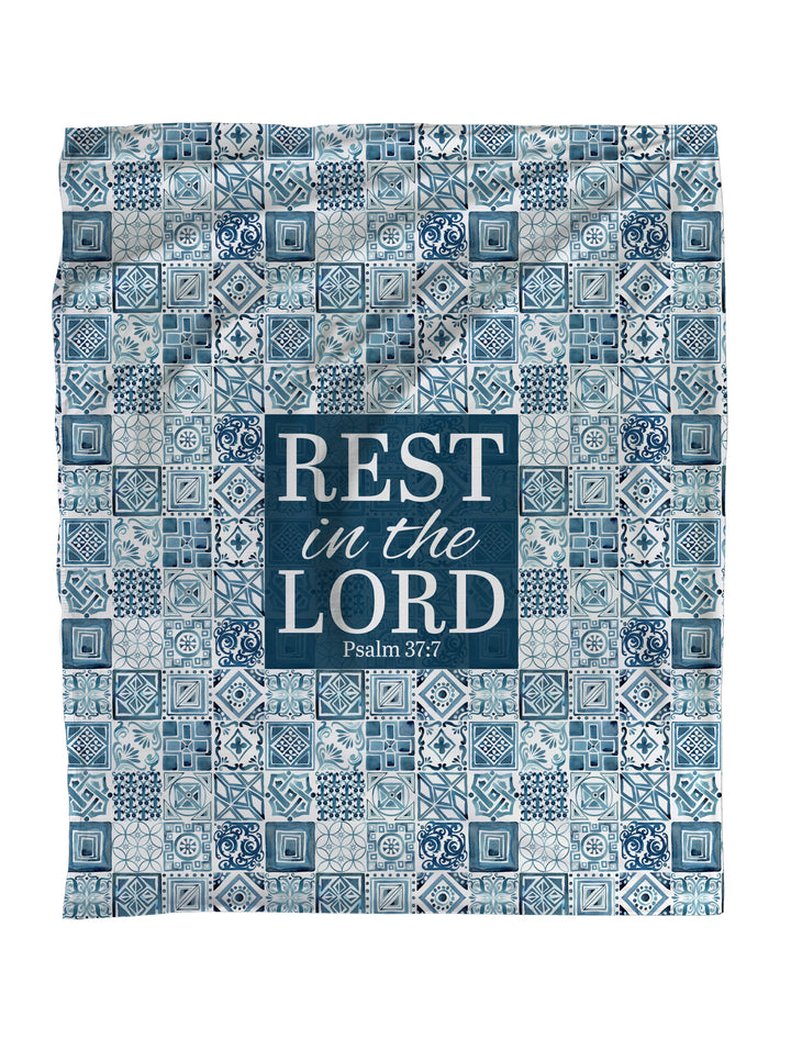 Rest In The Lord Mediterranean Tiles Faith Blanket Throw