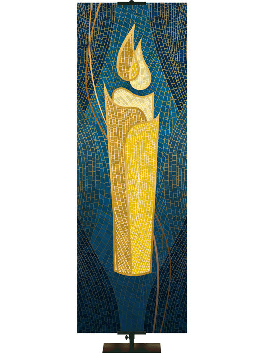 Custom Church Banner Candle on Blue or Purple in Mosaics of Advent Style