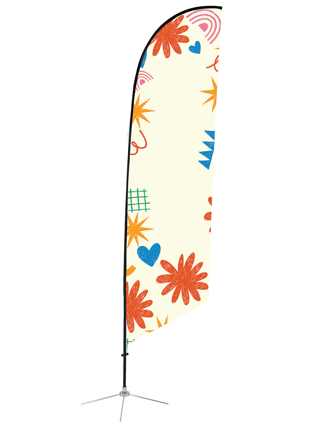 Custom Angled Feather Flag with crayon doodle design