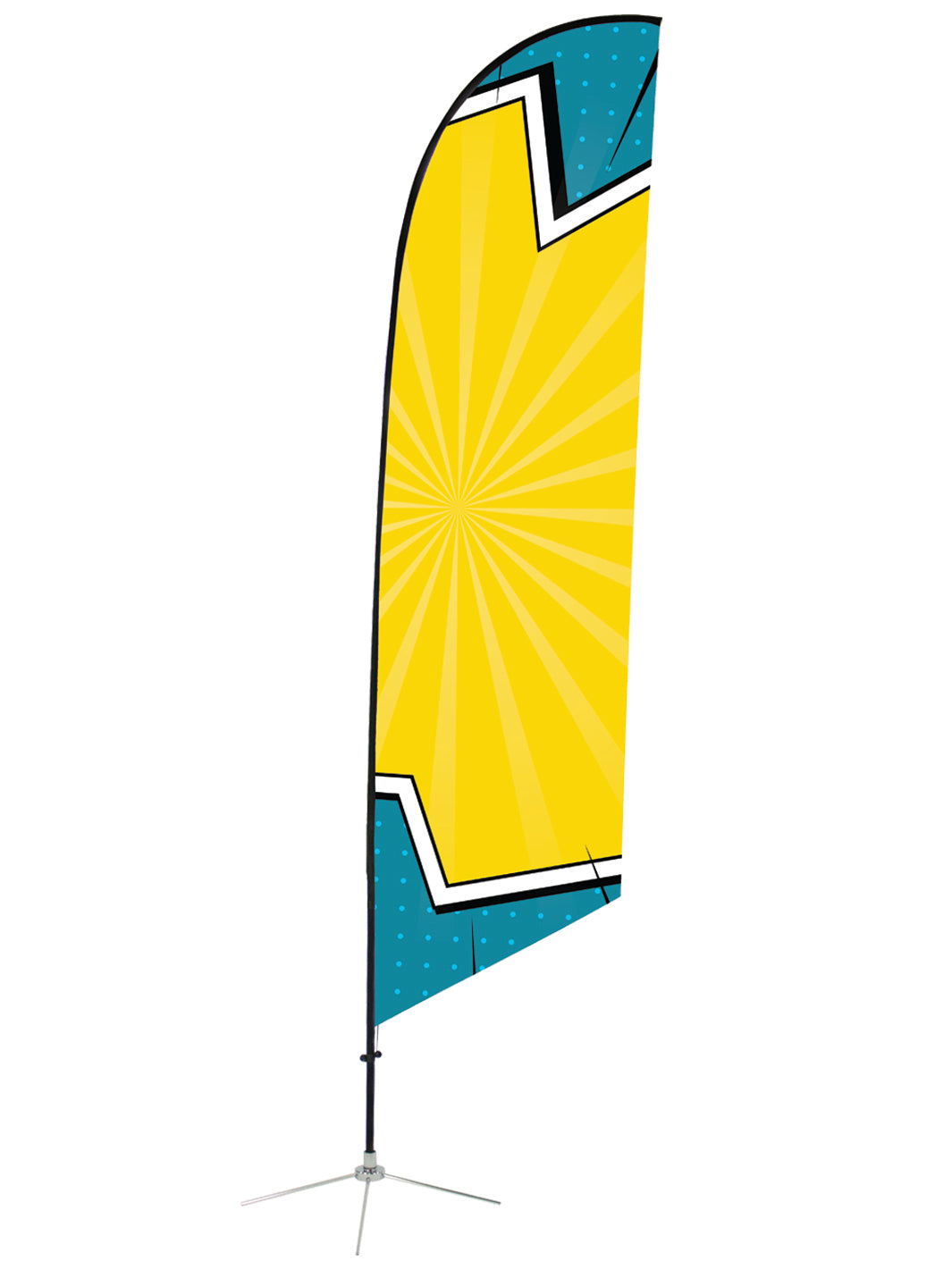 Custom Angled Feather Flag with comic book design