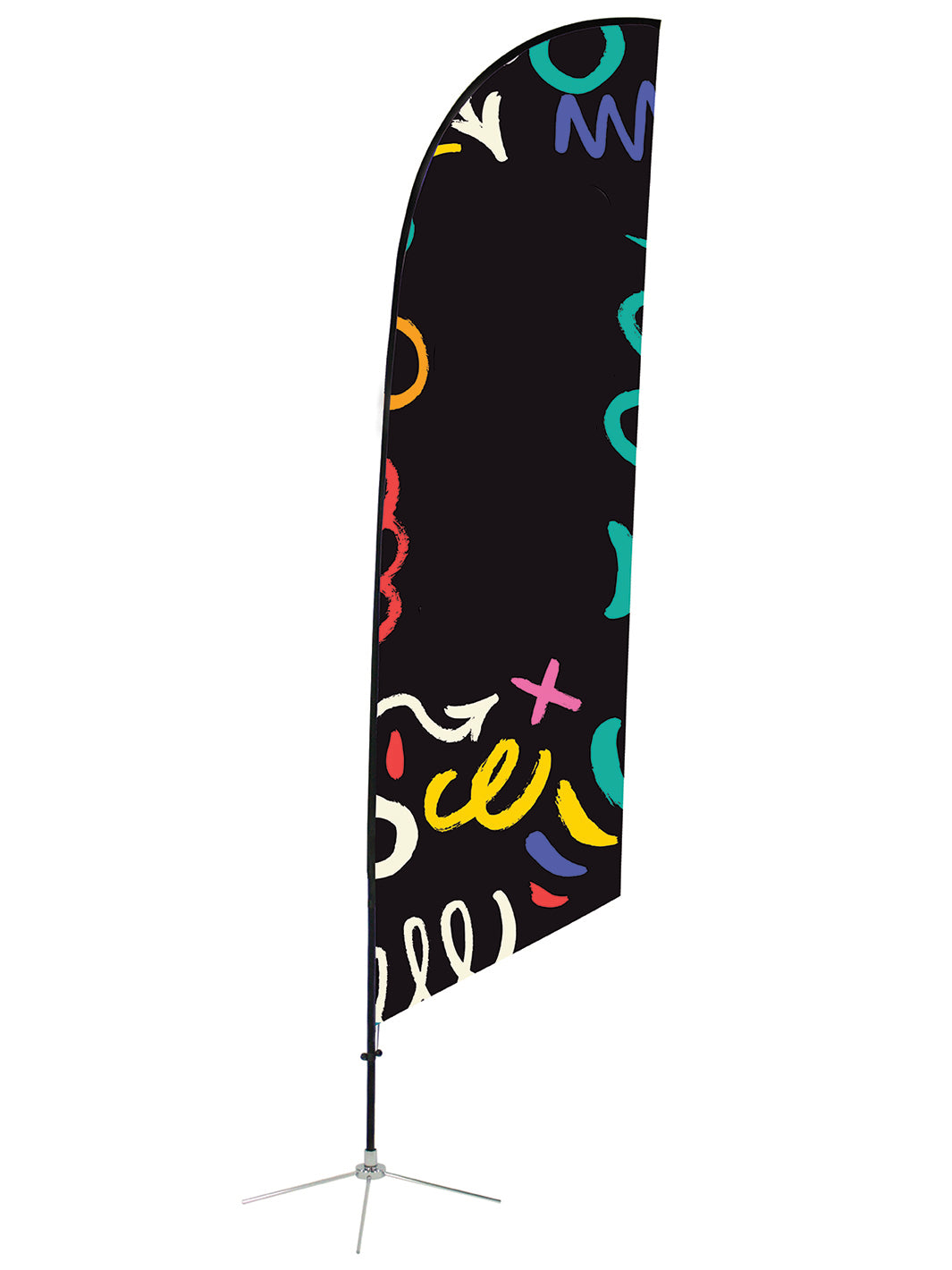 Custom Angled Feather Flag with doodle markers design