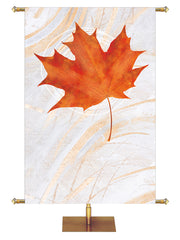 Custom Banner Echoes of Autumn with Red Maple Leaf on background of hues of bronze and copper 