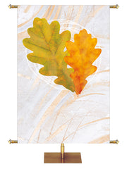 Custom Banner Echoes of Autumn with Oak leaves on background of subtle hues of bronze and copper