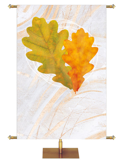Custom Banner Echoes of Autumn with Oak leaves on background of subtle hues of bronze and copper