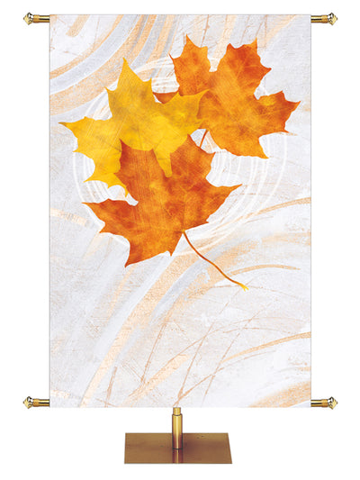 Custom Banner Echoes of Autumn with Fall Maple leaves on background with hues of bronze and copper 