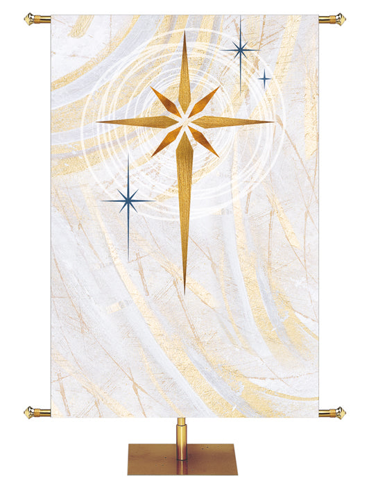 Custom Church Banner Background for Christmas with New Star in Gold on subtle hues of gold, blue and white.