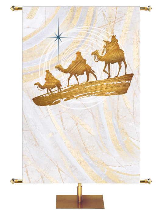 Custom Church Banner Background for Christmas with Three Wisemen and New Star (right) on subtle hues of gold, blue and white