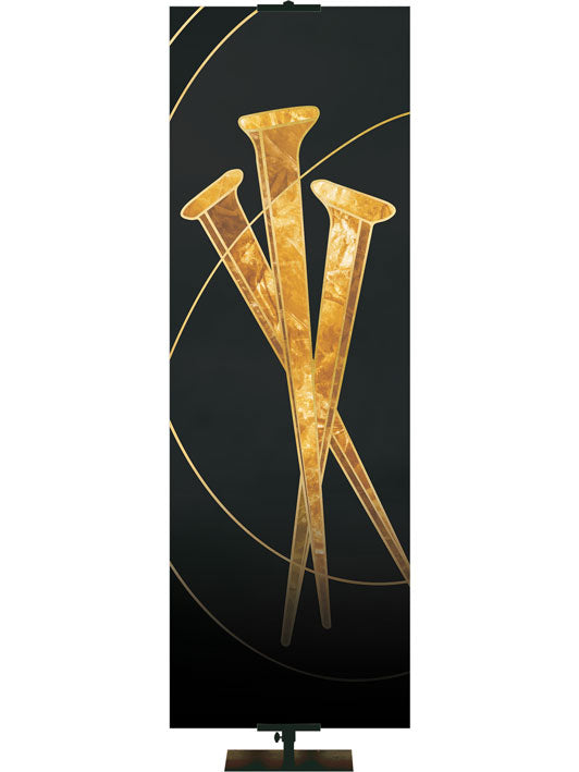 Custom Banner with Nails Symbol Easter Liturgy with gold accents on Black thin format and left orientation