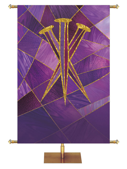 Custom Church Banner Background Luminescent Easter with Three Nails Symbol in the look of stained glass