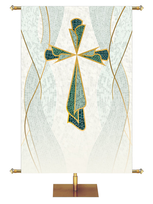 Custom Church Banner Background with Cross Symbol in the look of classic Christian Mosaic Art