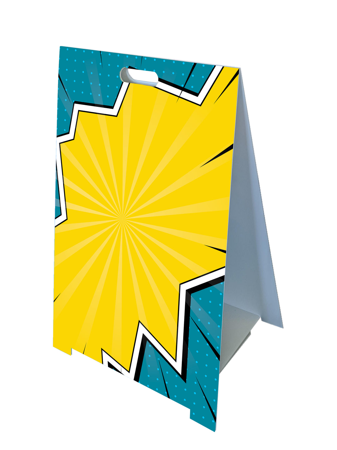 Custom Fold-A-Frame™ sign with comic book background