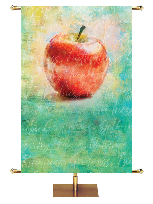 Custom Banner for Church with Red painted Apple on pastel spring green background