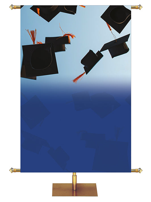 Graduation Caps Flying in the Air Graduation Banner