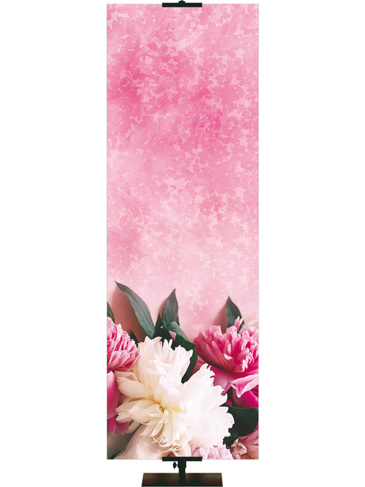 Custom Banner Background Happy Mother's Day on Pink with Pink and White Peony Flowers 