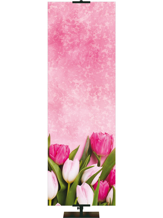 Custom Banner Happy Mother's Day on Pink with Pink and White Tulips