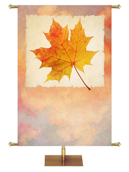 Custom Banner Background for Autumn and Thanksgiving with autumn Maple leaf on pastel watercolor design. Customize for your unique congregation.