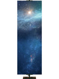 Star-filled night sky with brightly shining star in the distance