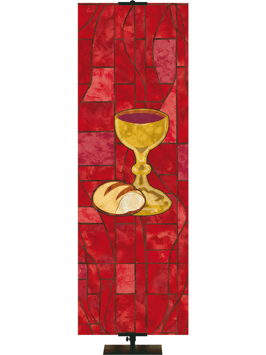 Custom Church Banner for The Liturgy Communion Symbol in classic Stained Glass Design in Blue, Green, Purple, or Red 