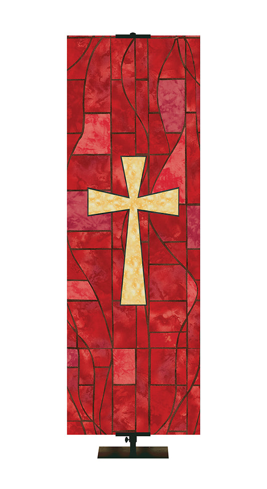 Custom Banner for Church with Cross Symbol in classic stained glass design in Blue, Green, Purple, or Red.