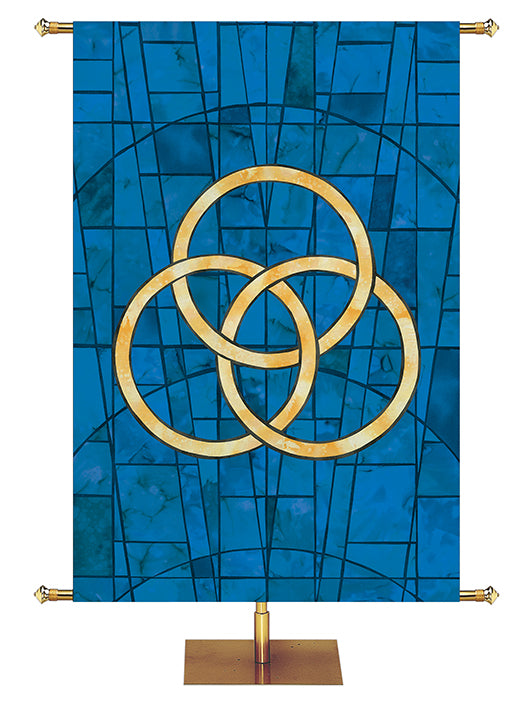 Trinity Symbol on Custom Church Banner in Stained Glass Classics Design in Blue, Green, Purple, or Red
