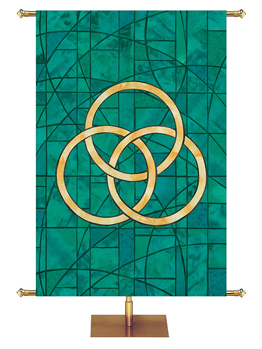 Trinity Symbol on Custom Church Banner in Stained Glass Classics Design in Blue, Green, Purple, or Red