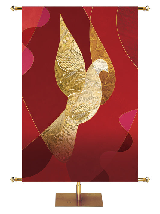 Custom Banner Symbols of Worship Pentecost Dove in Gold facing right on Red banner