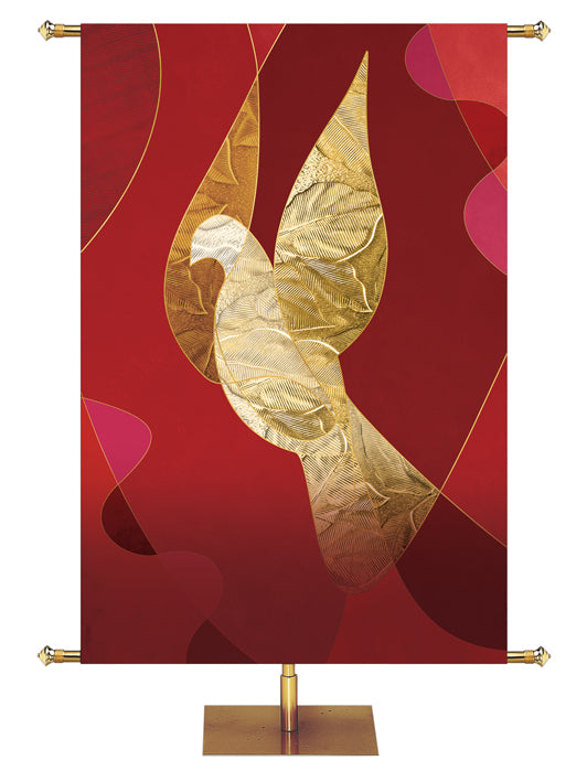 Custom Banner Symbols of Worship Pentecost Dove in Gold facing left on Red banner