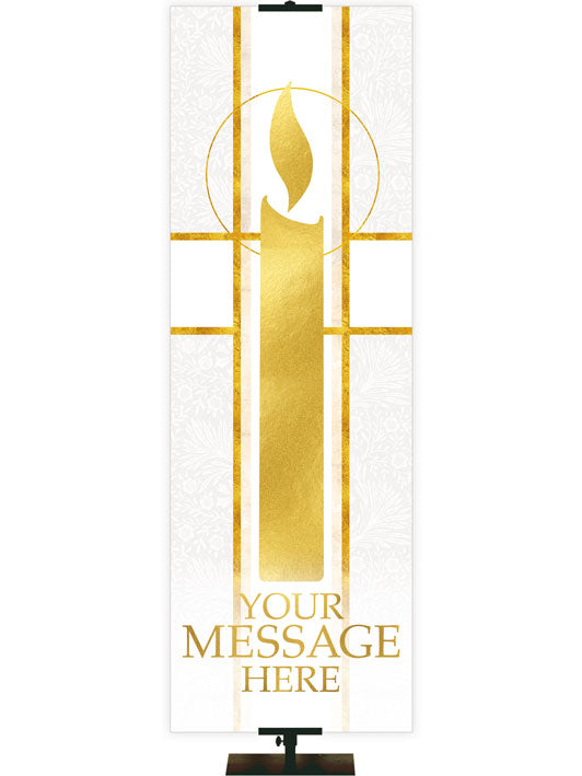 Candle Symbol Tapestries of Faith Custom Church Banner in Liturgical colors of Blue, Green, Purple, Red or White